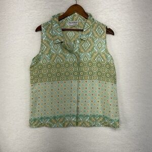 Northstyle Green Floral Geometric Flowy Layered Sleeveless Top Flyaway Size M‎
